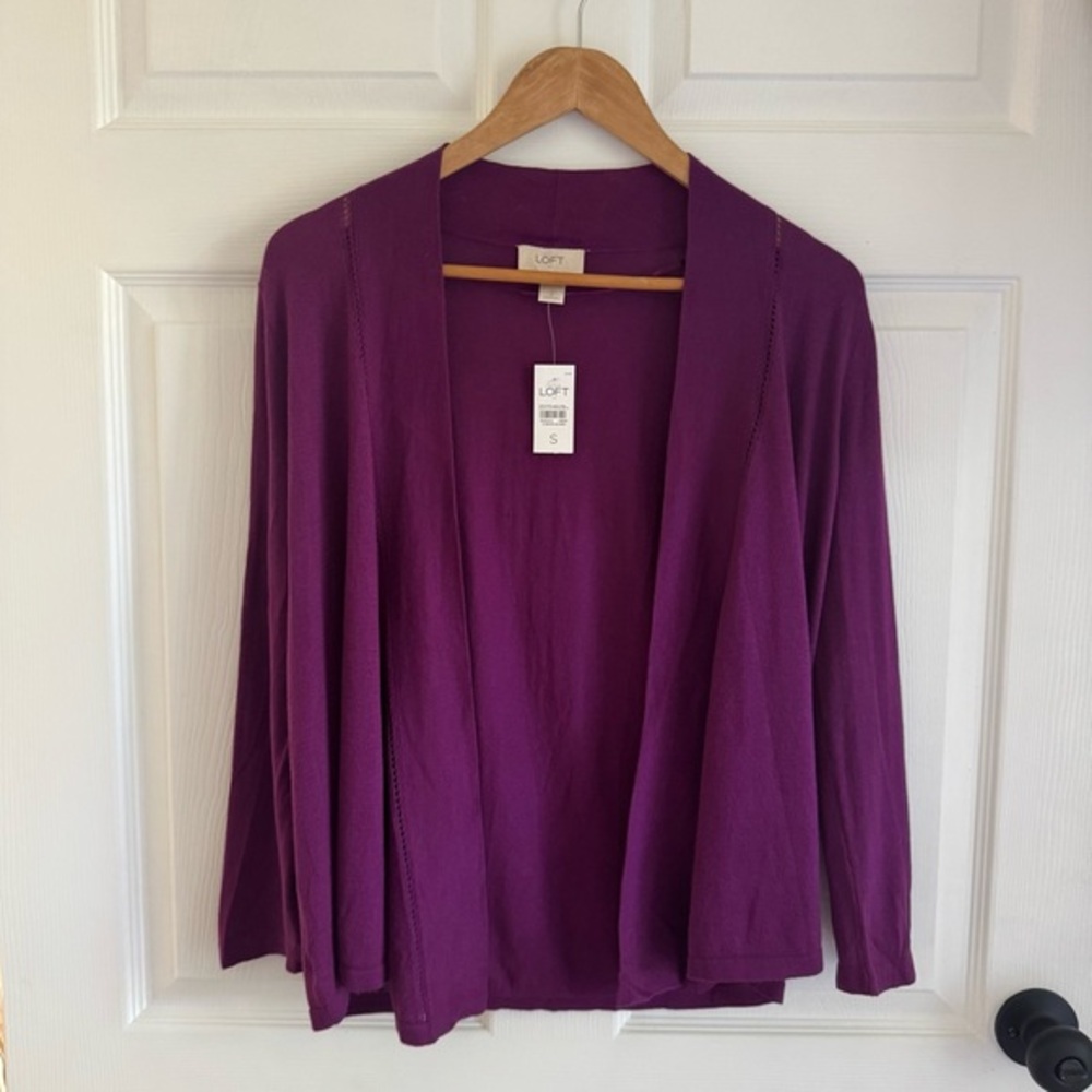 LOFT Plum Purple Open Front Cardigan – Size Small (NWT)